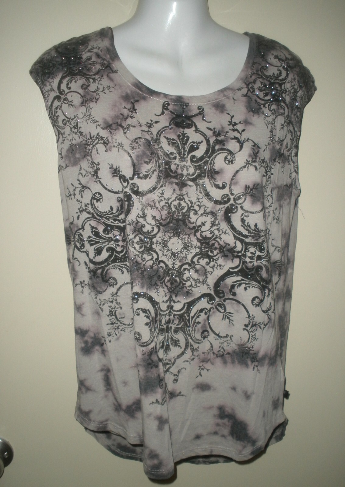 Rock Republic S Silver Metallic Studs Purple Gray Tie Dye Mandala Top