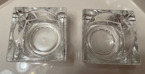 Crystal Clear 24% LEAD Crystal Glass Square Candle Holder Made In USA Pair - Picture 2 of 3