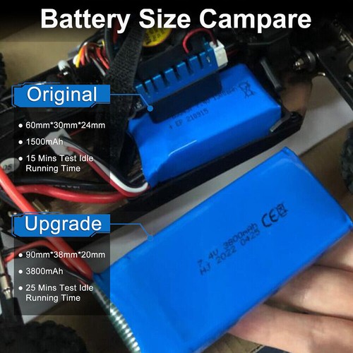 2 Stück 7,4V Batterie 3800mAh Lipo Akku T Stecker für WLtoys 1/14 144001 RC Auto - Bild 9 von 10