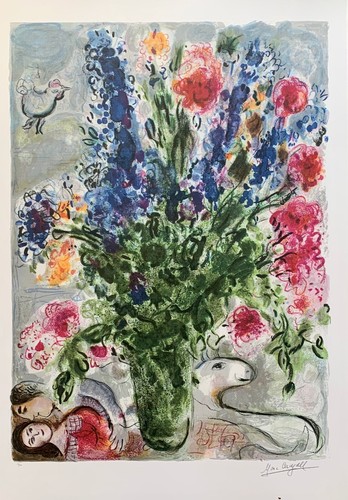 Marc Chagall LES LUPINS BLEU Limited Edition Facsimile Signed Lithograph Art - Picture 5 of 11