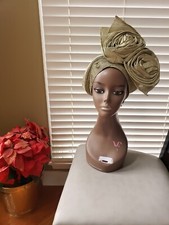 Aso-Oke African Headtie Auto Gele, Ready Made Gele Champagne 