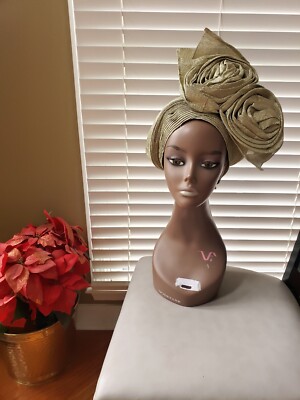 Aso-Oke African Headtie Auto Gele, Ready Made Gele (Champagne)