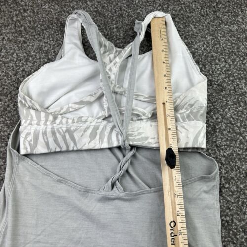 Lululemon Tank Top Women 6 Gray White Floral Built In Bra Yoga Gym Mesh Athletic - Picture 11 of 13