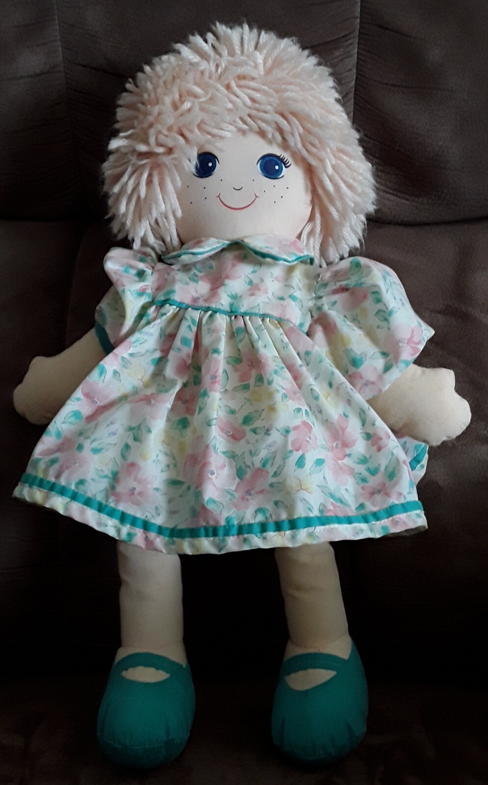 Vintage Gund Peach Yarn Hair Plush Stuffed Doll 17"