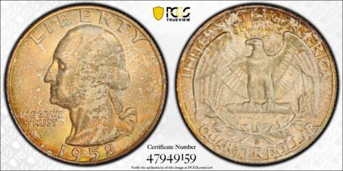 Pair 1958-D MS67/6 Washington Quarters Mint Set Original Toning PCGS True View - Picture 3 of 3