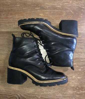  Chunky Men’s Boots, Size 10. ASOS DESIGN lace up boot in black faux leather with raised  main image 3