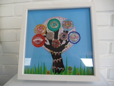''Gerahmt The Donut Shaker Baum handgefertigte Mixed Media Kunst von LNG 13''''X13''
