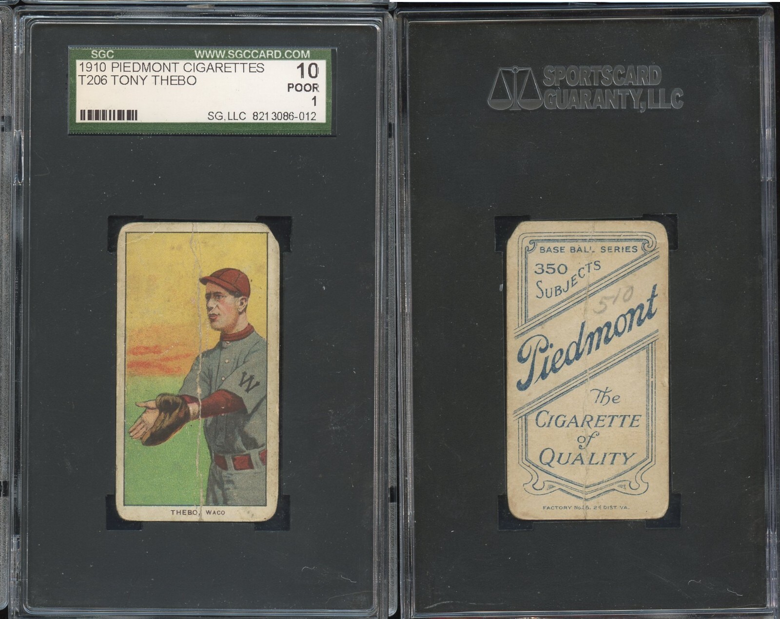 T206 Tony Thebo Southern Leaguer ~~ SGC 10 ~~ Piedmont 350 SL back