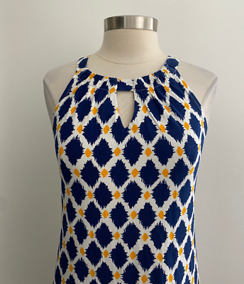 how do barbara gerwit dresses fit Knit V-neck Dress Floral Ikat Blue and Yellow by Barbara Gerwit BLue / XS