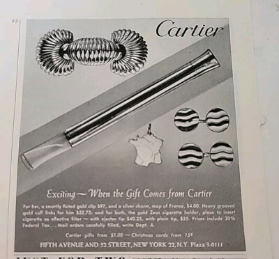 1945 Cartier Cuff links Zeus cigarette holder jewelry vintage Ad