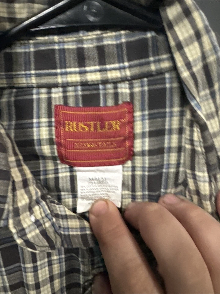 Camisa Rustler Western Colas X Largas Hombres Talla M Cuadros Perla A Presión Manga Larga Foto 3 de 3