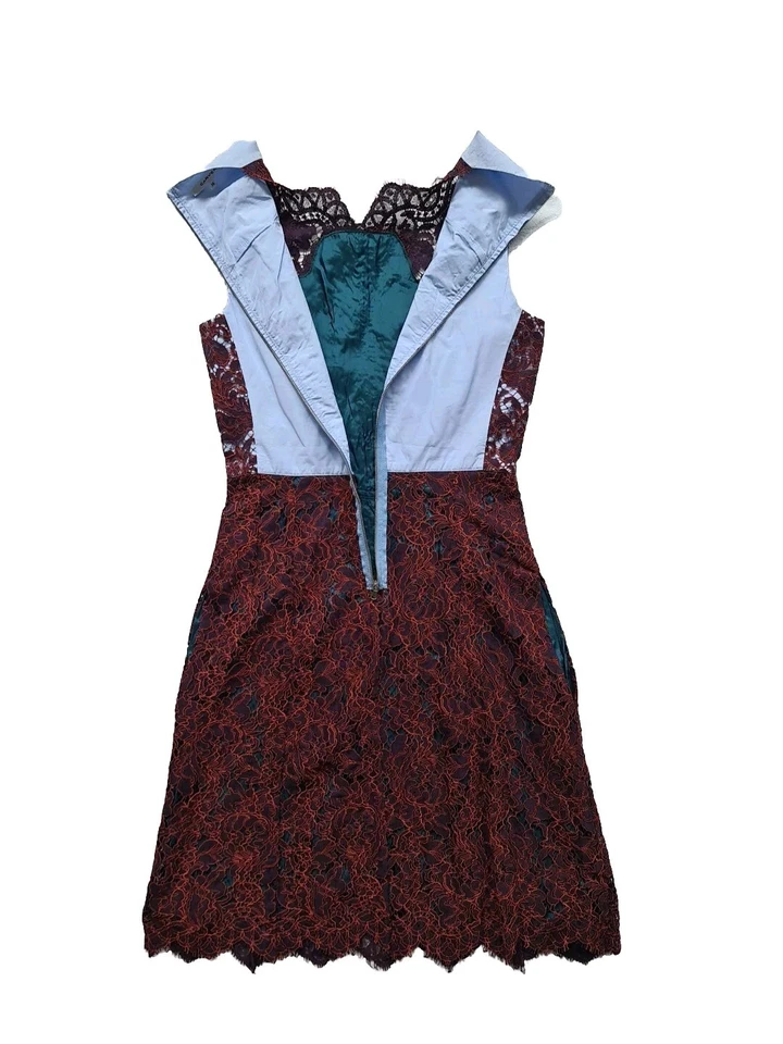 Carven Cornelis Womens Burgundy/Blue Lace Overlay Sleeveless Dress-EU 36/UK 8 - Image 3 of 4