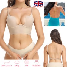 Women Low Back Bra Wire Lifting Deep U Shaped Plunge Backless Bras Clear Straps