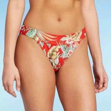 Women's High Leg Extra Cheeky Bikini Bottom Shade  Shore Red Tropical Large