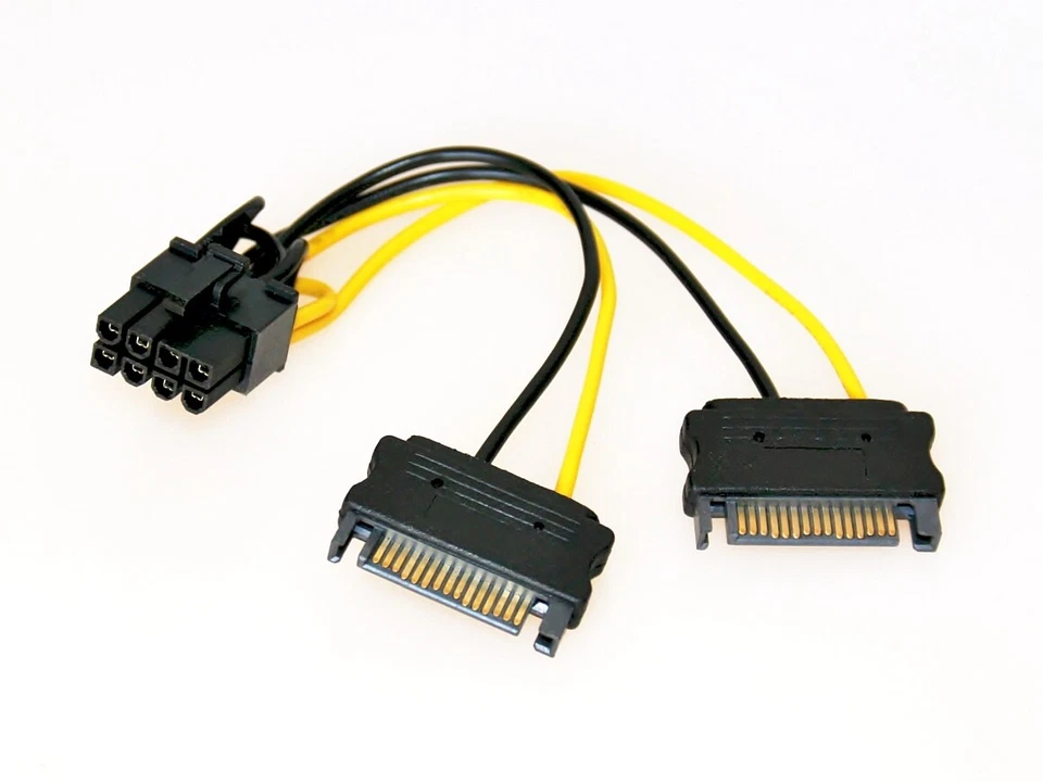 8-pin PCIe PCI-E Express SATA Strom Adapter Grafikkarte 8-pol 2x S-ATA PC intern