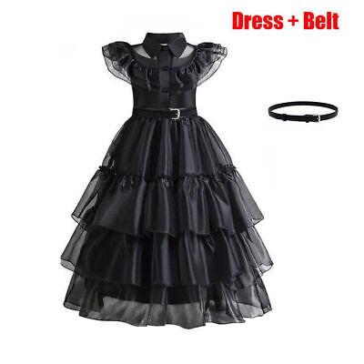 Wednesday Addams Cosplay Dress Women Girls Costumes Black Gothic Halloween  Party