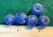 (5) Large Old Huron Indian Venetian Blue Glass Trade Beads Fur Trade Era