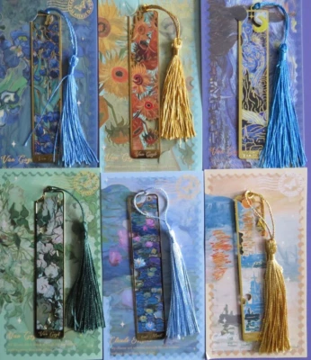 EAST RIVER Art Van Gogh Monet Inspired Gift Tassel Gold Tone Metal Bookmark on Backing Card