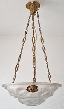 Tolle DEGUE Jugendstil Schalenlampe mit Bronzemontur mit Rosenblüten um 1910/20