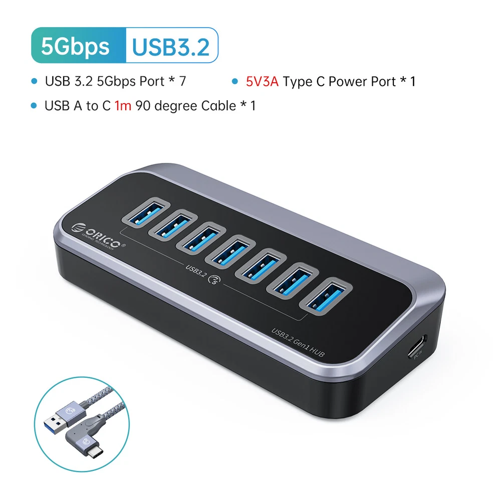 ORICO 4-Port USB 3.0 Hub with 1.64ft USB-C Cable and USB-A Adapter  
