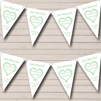 Party Banner Wimpel grün und weiß Just Married Hochzeit Veranstaltungsort oder Empfang