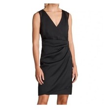 Jones New York Collection sleeveless black V-neck dress Ruched Stretch Knit Sz 4
