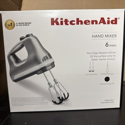 KitchenAid 6-Speed Hand Mixer with Flex Edge Beaters | Contour Silver - NEW