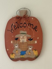 Fall Autumn Scarecrow Door Sign for Porch Pumpkin Welcome Wood Hang New