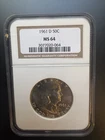 1961 D Franklin 50C Silver Half Dollar, NGC MS64