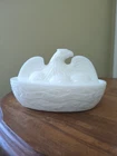 Flaccus Glass Company American Hen Eagle On Nest Milk Glass Covered Dish