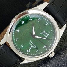 HAND-WINDING VINTAGE HMT JANATA INDIAN MENS ARABIC GREEN DIAL WATCH a441005-1