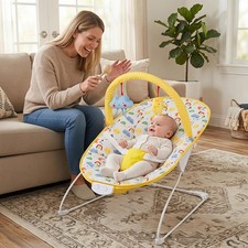 Portable Baby Bouncer Infant Rocker with Removable Toys Bar Music 3-Point