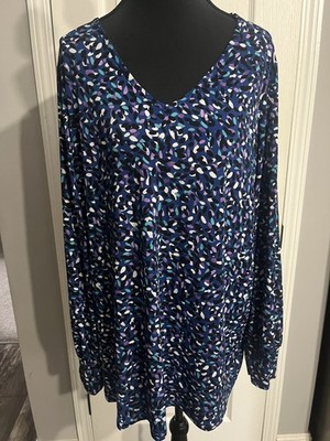susan graver liquid knit Long Sleeve Royal Blue V-neck Top XL