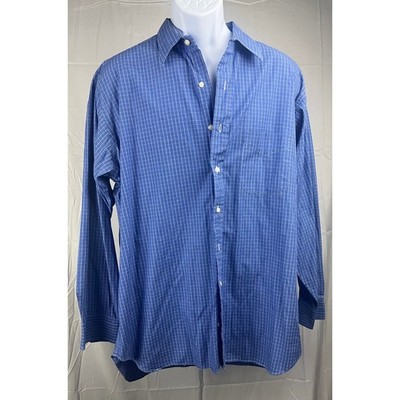 Vtg 80's Harold Powell Mens Blue Gingham Check Dress Shirt 17 35 Long Sleeve