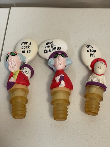 Vintage Set of 3 Hallmark MAXINE Wine Cork Stopper Put A CORK IN IT Corksniffer - Picture 1 of 7