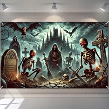Halloween Haunted House Banner 71x43 in Skeleton Decor