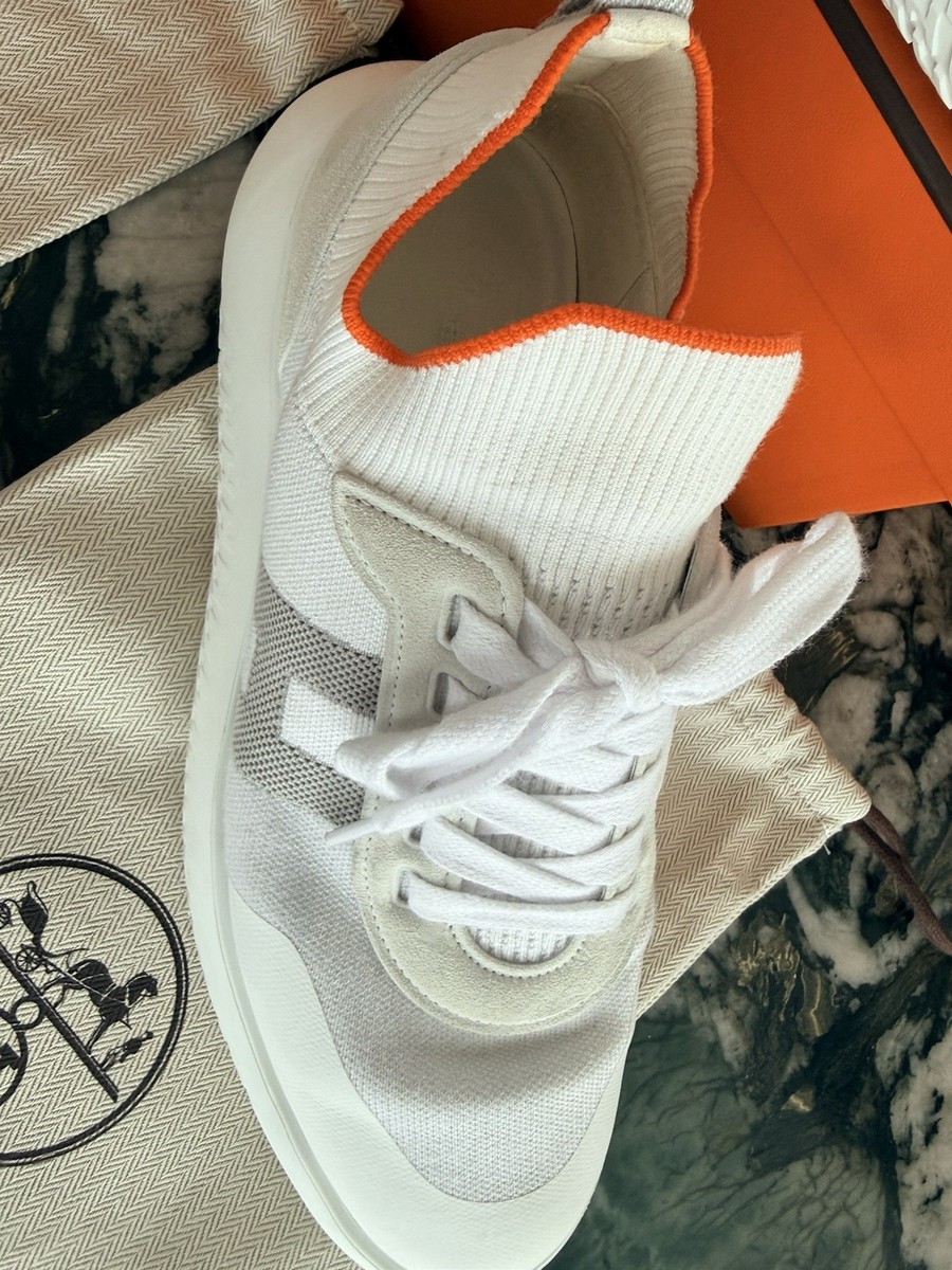 NEW Hermes Crew Velvet Goatskin Knit Blanc/Gris Sneakers 41 | eBay