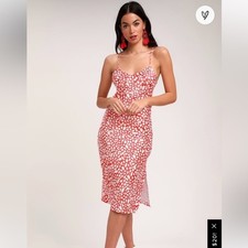 Lulus Calling My Spirit Red Satin Print Midi Slip Dress Cottagecore Size L