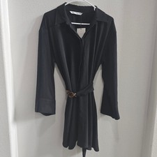 Zara button up belted, Black mini dress size medium NWT