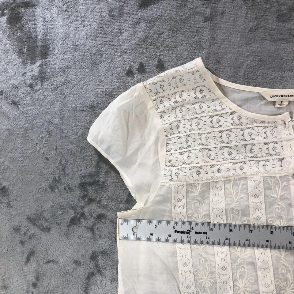Camisa Lucky Brand Mujer Pequeña Marfil Encaje Botón Frontal Boho Campesina Blusa Foto 2 de 4