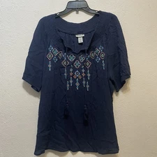 Catherines Peasant blouse top womens 3X Embroidery boho short sleeve