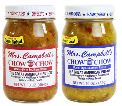 GOLDING FARMS 2 Pack - Mrs. Campbell'S Chow Chow - One 16Oz Jar of Each: Hot and