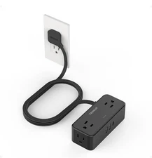 Extension Cord Flat Surge Protector Power Strip 4 Wide Spaced AC Outlet 3 USB