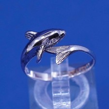 sz 9, vtg sterling silver handmade ring, 925 dolphin, stamped 925