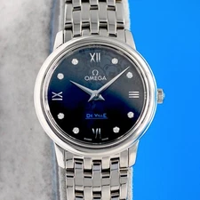 Ladies Omega Deville Prestige ORBIS Watch Blue Diamond Dial 424.10.27.60.53.003