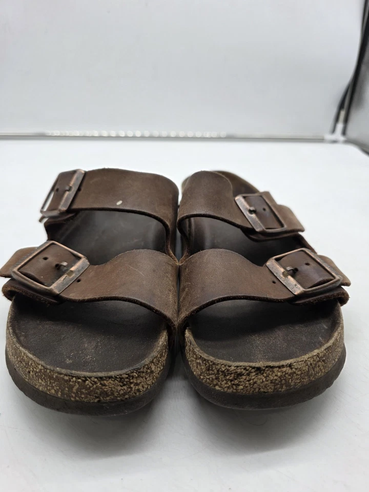 Sandalias Birkenstock Arizona para hombre 38 cuero marrón dos correas plantilla de corcho sin cordones Foto 2 de 4
