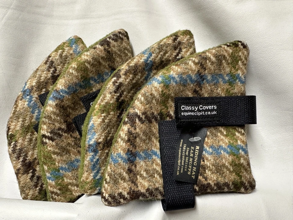 Harris Tweed & grüne Fleece Reitmütze Ohrenwärmer ideale Geschenke!