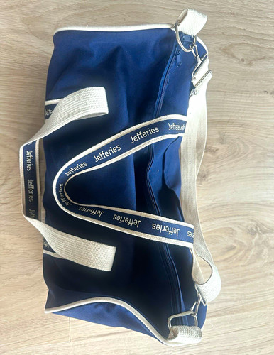Jefferies Navy Holdall Duffle Bag with Beige Shoulder Strap & Handles