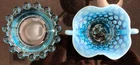 FENTON GLASS Ashtray Trinket Candy Dish 4.5" Turquoise Blue Opalescent Hobnail