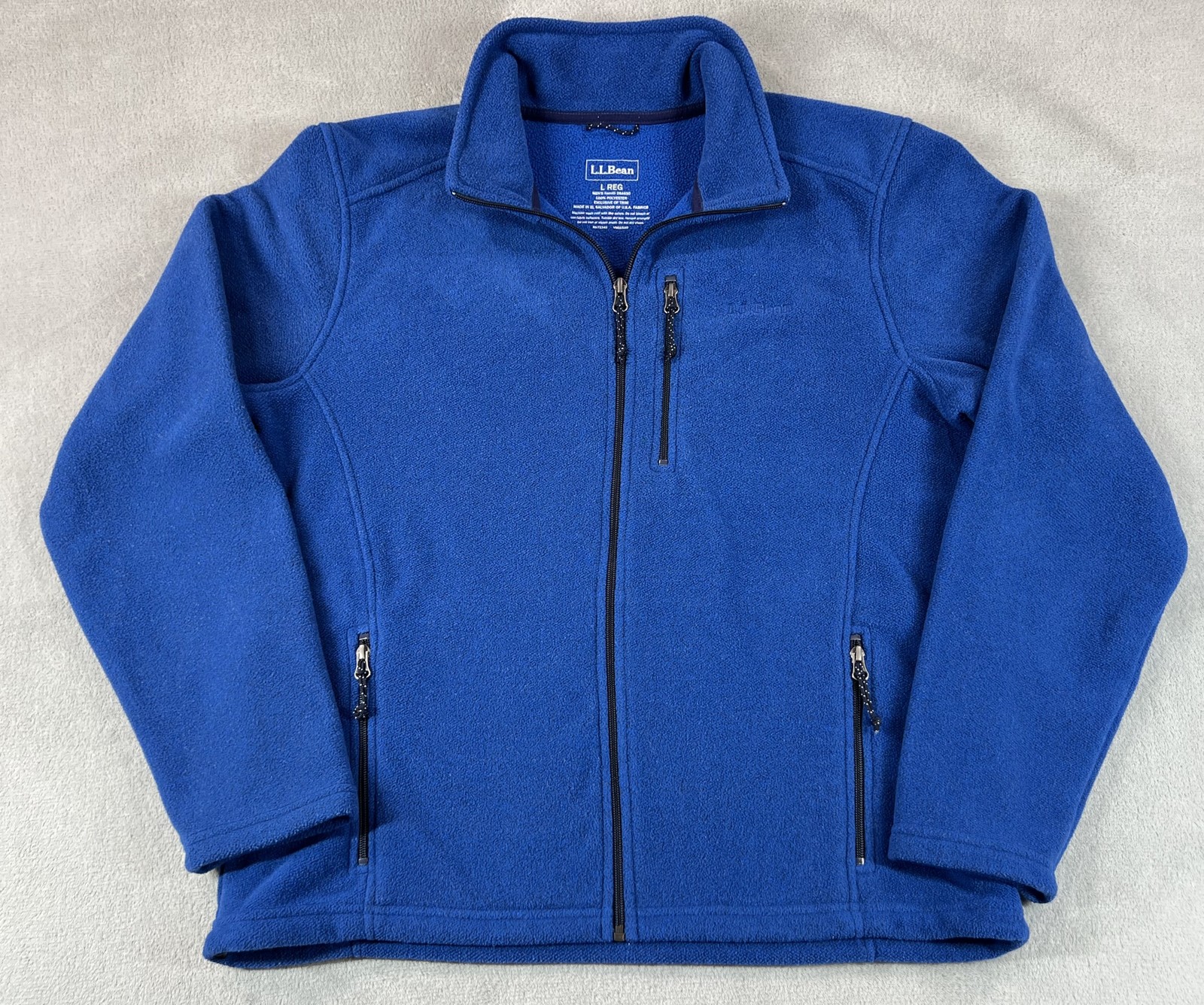 LL Bean Men's Large Blue Polartec Fleece Full Zip Jacket for Hiking with Pockets